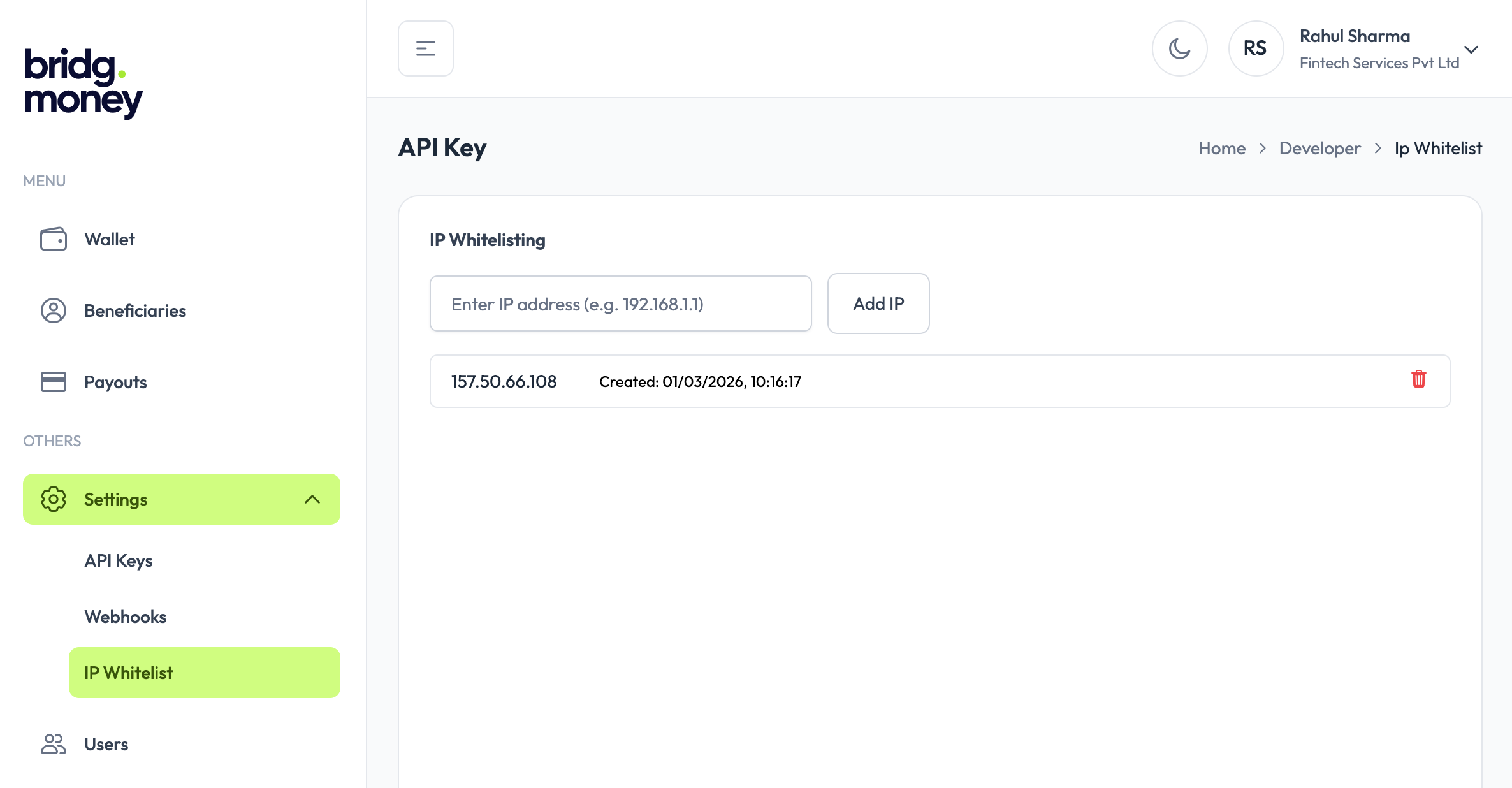 IP whitelisting setup